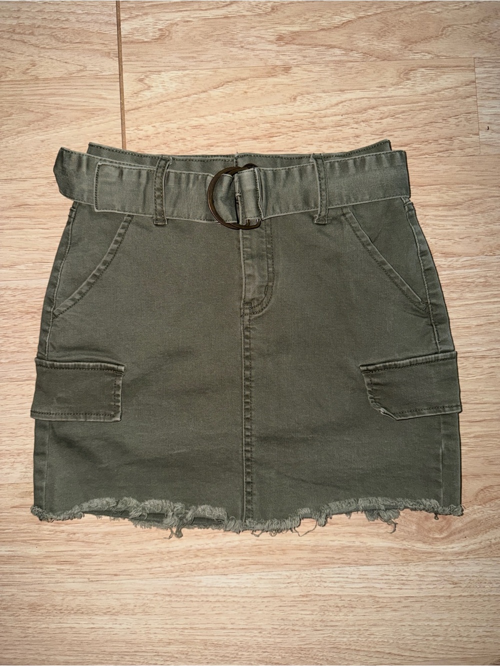 High-Rise Olive Cargo Mini Skirt with Ring Belt